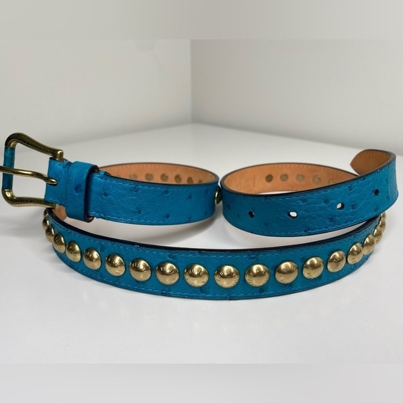 Louis Vuitton Limited Edition, Beautiful Blue Ostrich Skin Studded belt. - Picture 3 of 7